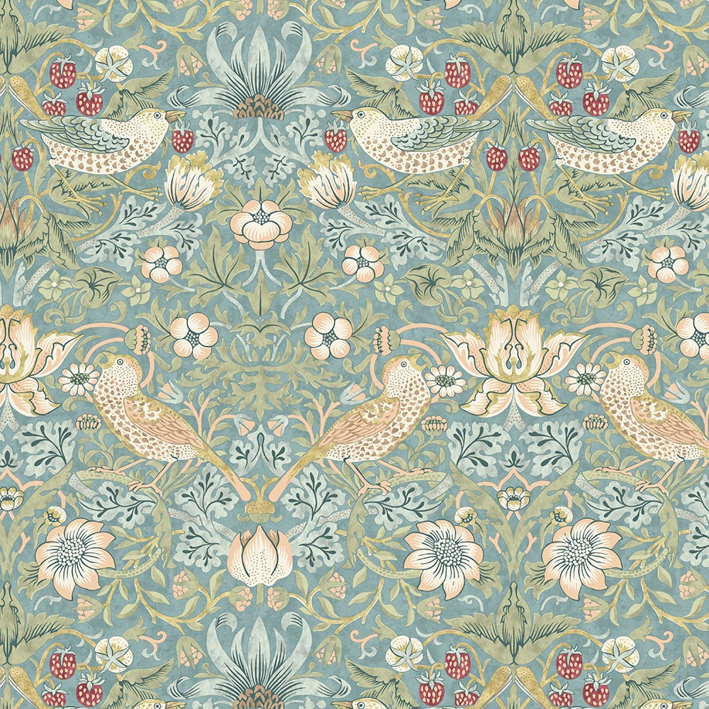 Free Spirit Fabrics William Morris Kelmscott Aqua Strawberry Thief